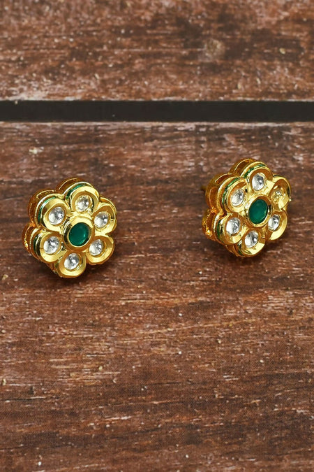 Joban Fashion Women Kundan , Brass Golden White Green Earrings