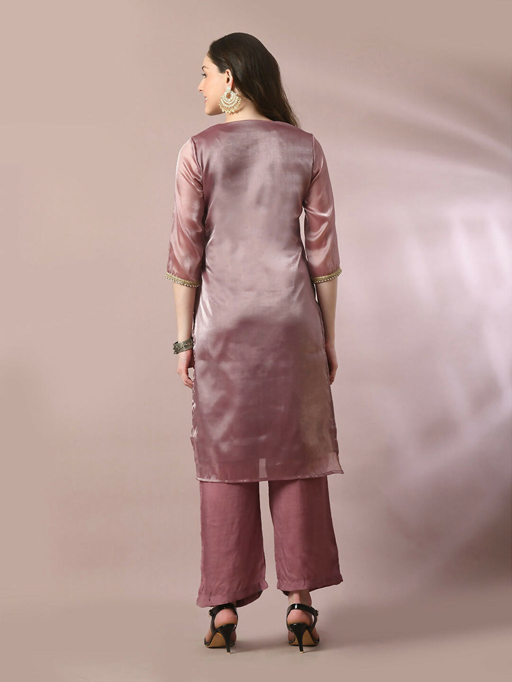Myshka Women's Brown Solid Straight Party Kurta Set