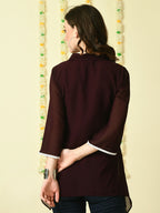 Myshka Women's Coffee Brown Embroidered Party Fusion Top