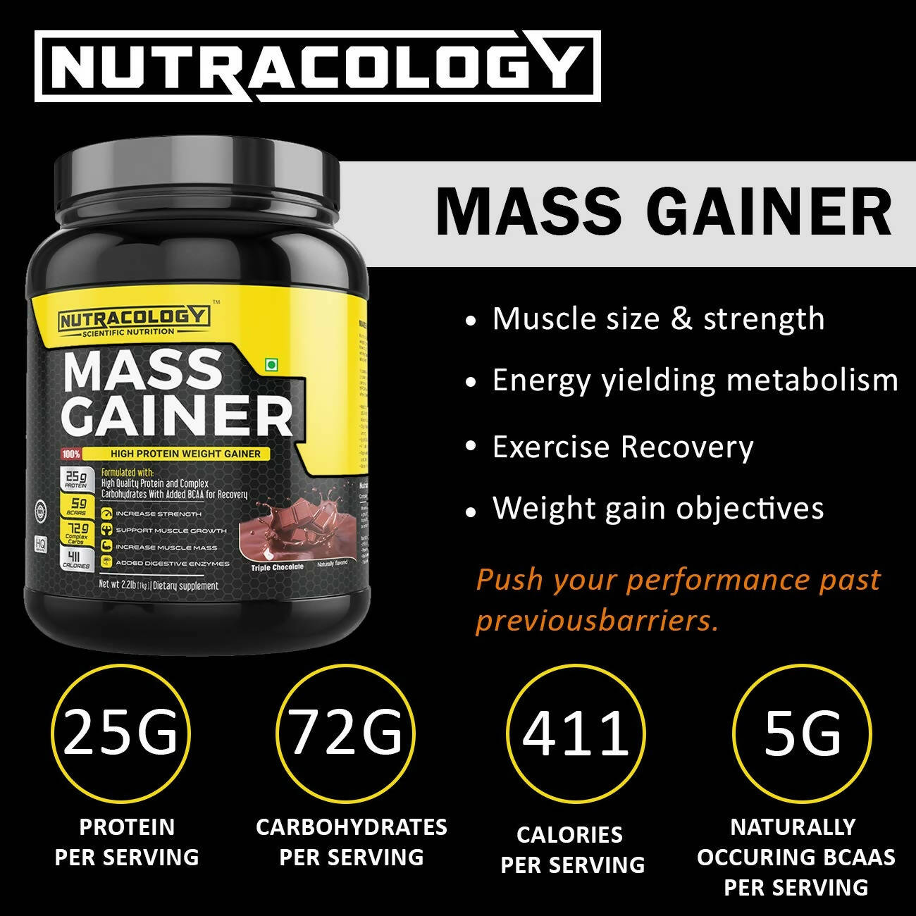 Nutracology Mass Gainer Gain Weight High Protein Weight Gainer With Enzyme Blend