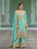 Anaita Sky-Blue Heavy Chinon Readymade Palazzo Suit with Heavy Embroidery Work - Distacart