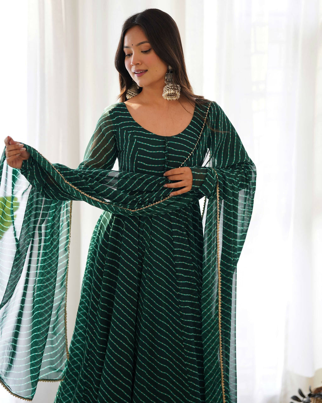 Lehenga Mart Designer Anarkali Suit With Kurta, Pant, Dupatta For Women-Bottle Green - Distacart