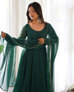 Lehenga Mart Designer Anarkali Suit With Kurta, Pant, Dupatta For Women-Bottle Green - Distacart