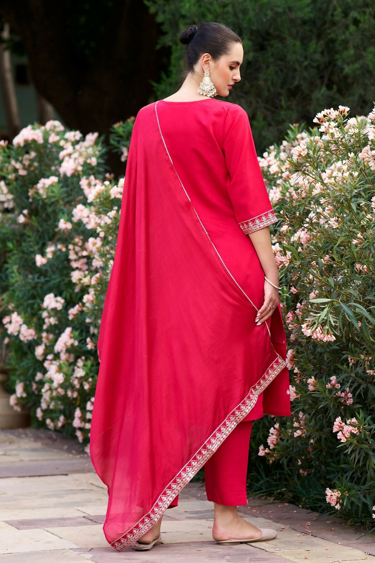 The52 Red Women's Gorgeous Embroidered Rayon Slub Fabric Straight Kurta Pant with Dupatta Set - Distacart