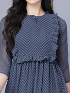Myshka Georgette Solid 3/4 Sleeve Round Dark Grey Women Dress - Distacart