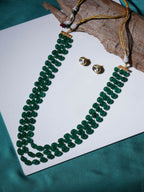 Long Layered Green Neckpiece wtih Kundan Studs Jewellery Set (Green) - Ruby Raang