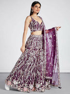 House of Panchhi Burgundy Net Sequins And Thread Embroidery Lehenga Choli & Dupatta