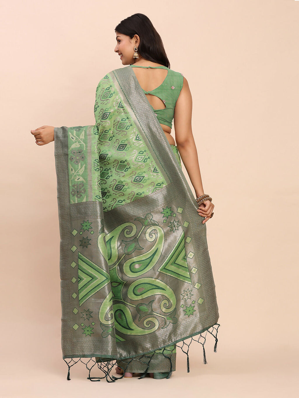 Shree Shyam Fashion Linen Cotton Green Saree - Distacart