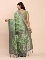 Shree Shyam Fashion Linen Cotton Green Saree - Distacart