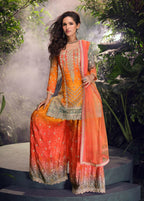 Anaita Orange Chinon Stitched Suit with Embroidery & Sequence Work - Distacart