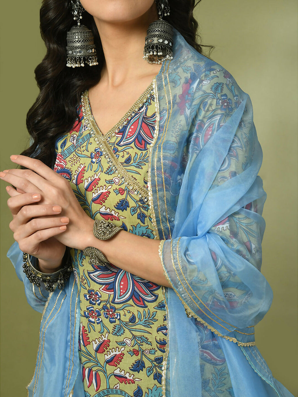 Myshka Women's Multi Printed Cotton Straight Party Kurta Set With Dupatta