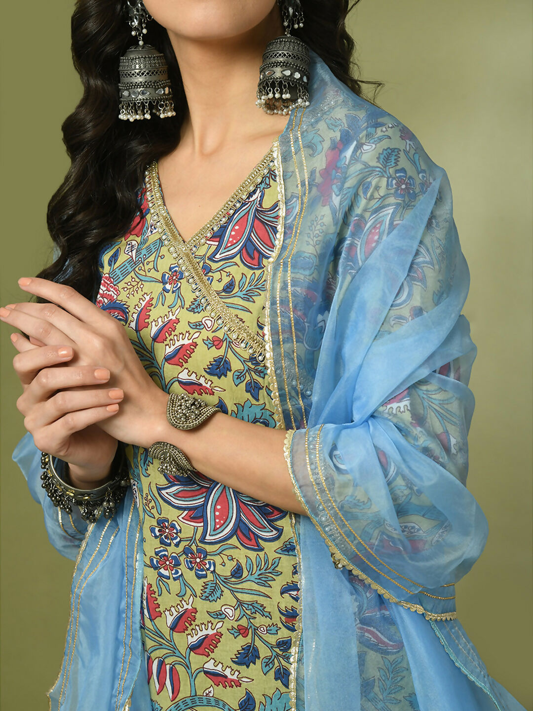 Myshka Women's Multi Printed Cotton Straight Party Kurta Set With Dupatta