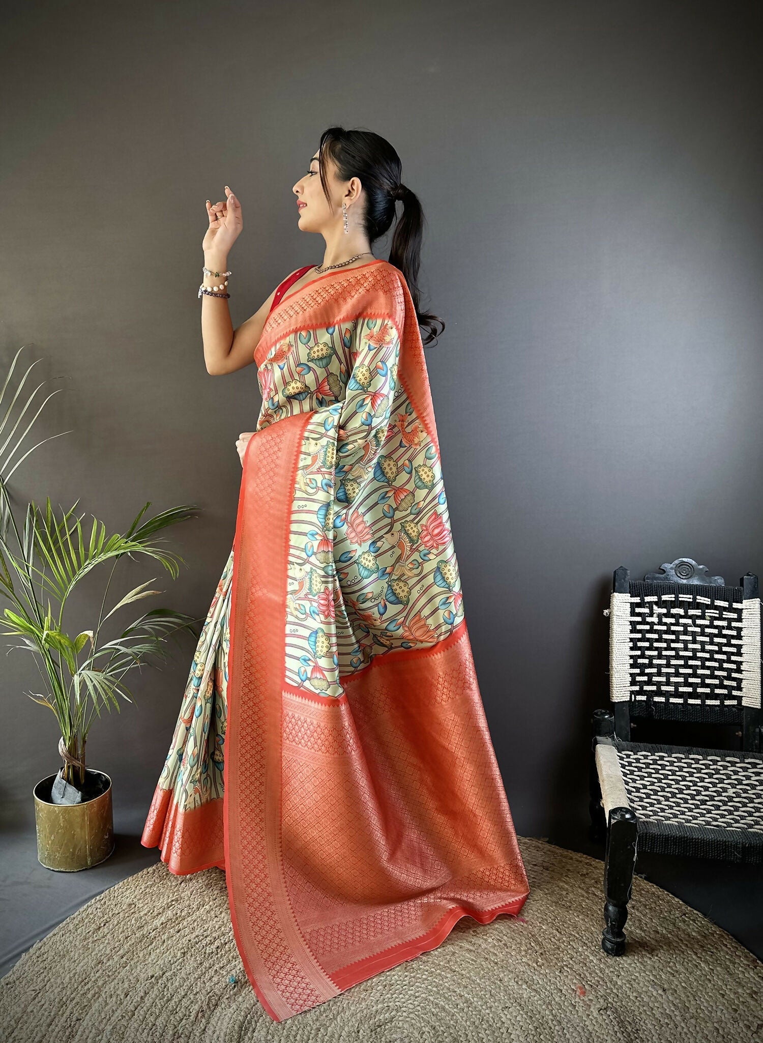 Joban Fashion Multi-Color Floral Digital Print Soft Lichi Silk Paithani Saree - Distacart
