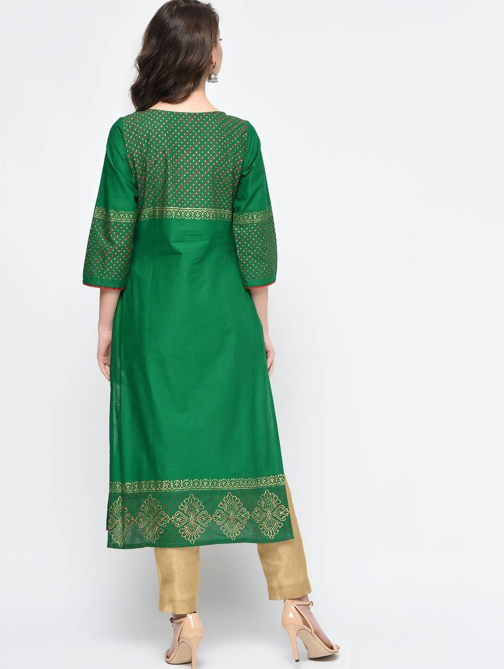 Cheera Hand Block Print Green Color Straight Kurta