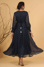 Juniper Women Navy Chiffon Printed Flared Dress - Distacart