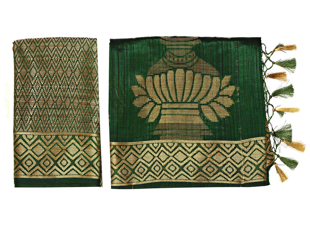 Mimosa Women's Dark Green Kanchipuram Art Silk Saree - Distacart