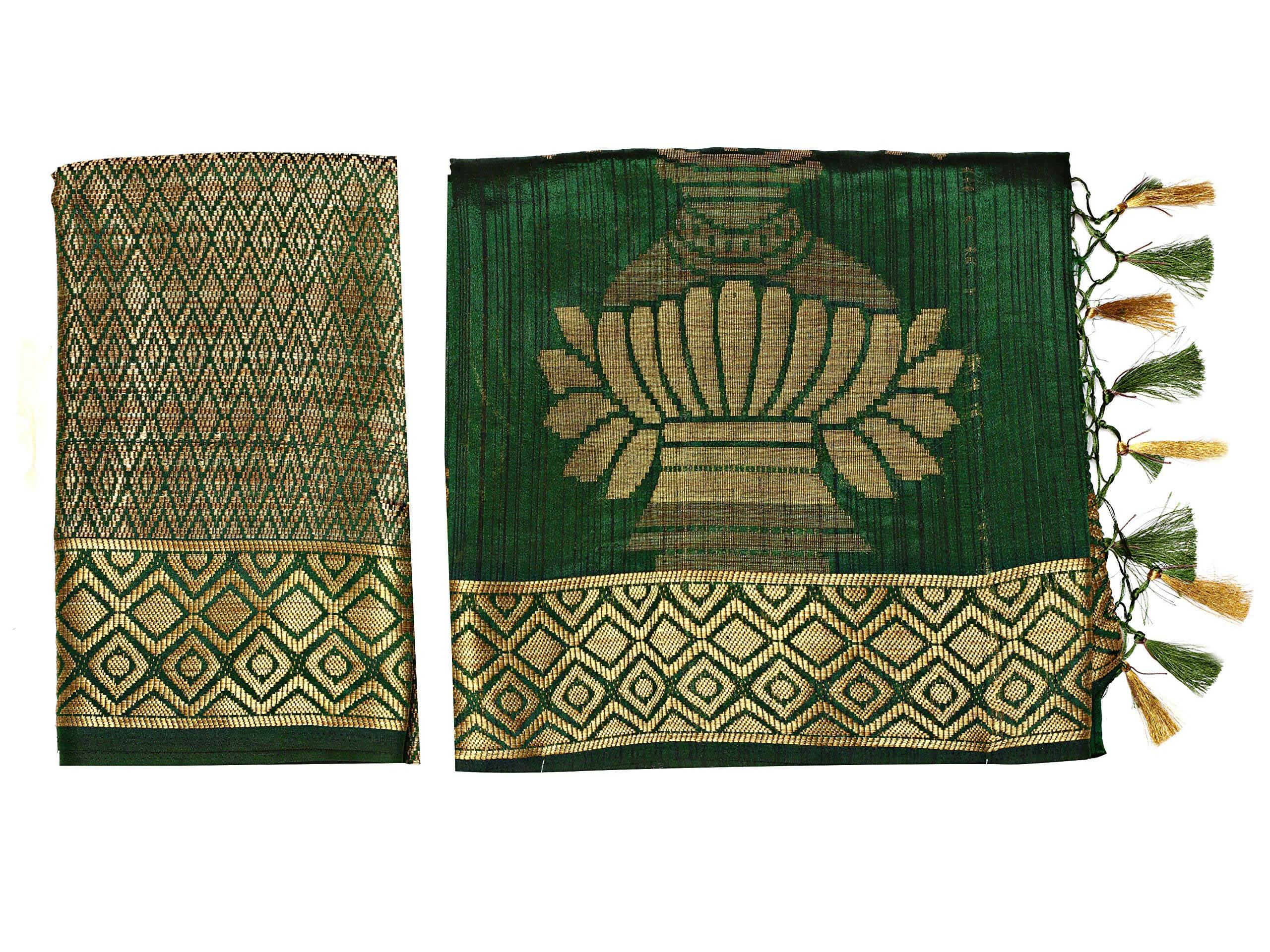 Mimosa Women's Dark Green Kanchipuram Art Silk Saree - Distacart