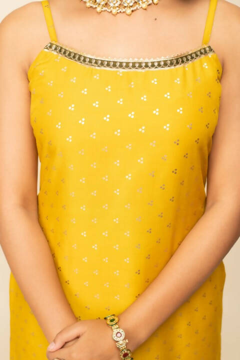 FIORRA Women's Yellow Silk Blend Straight Kurta Palazzo Set With Dupatta