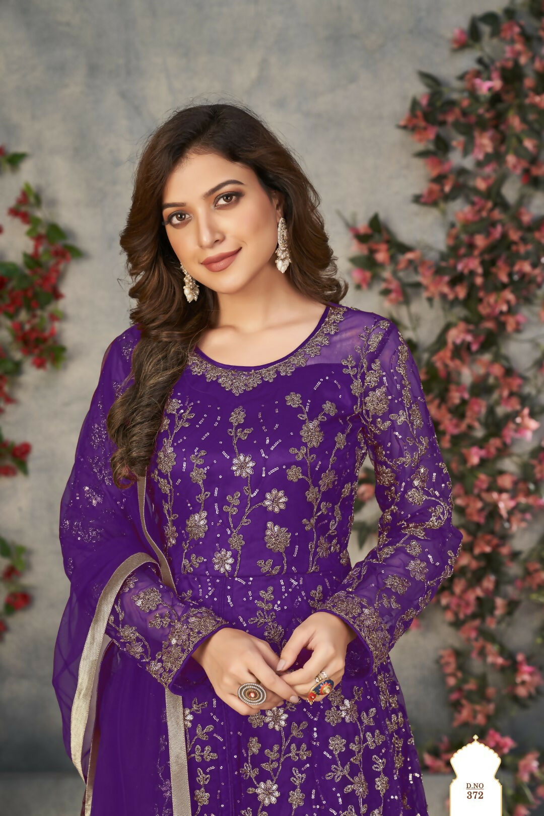Anaita Purple Embroidered Net Stitched Anarkali suit - Distacart