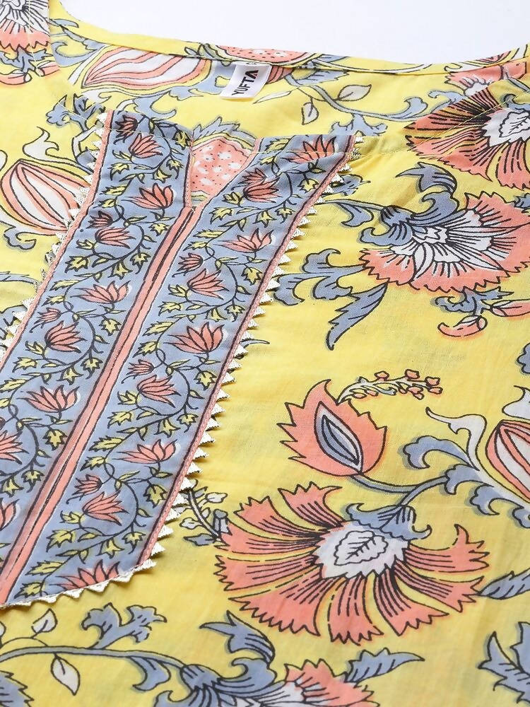 Yufta Yellow printed kurta with Palazzo & Dupatta Set