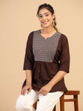 Womens Brown Rayon Yoke Embroidered Top - Keeva