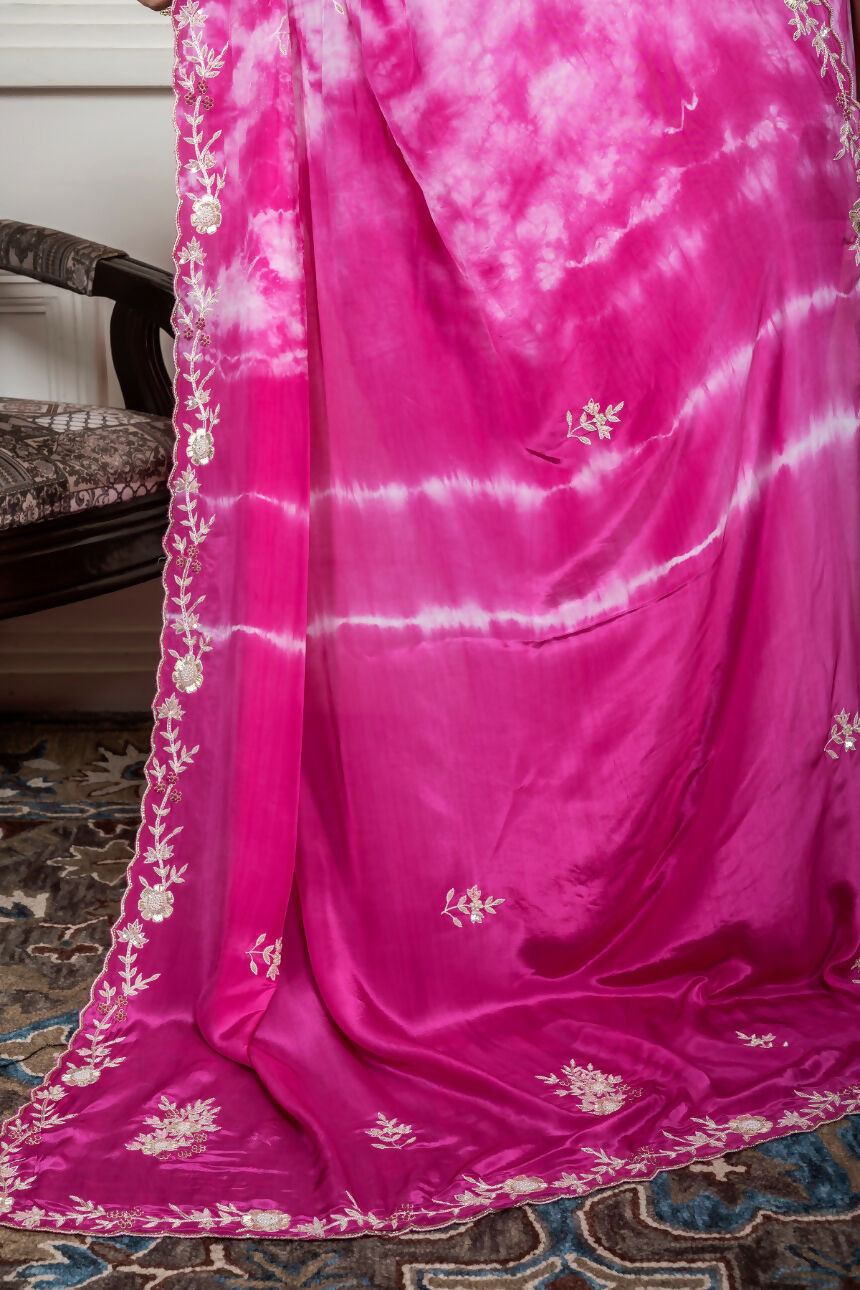 Morchari Pink Crepe Hand Embroidery Saree And Stitched Blouse - Distacart