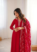 Lehenga Mart Designer Anarkali Suit With Kurta, Dupatta For Women-Red - Distacart