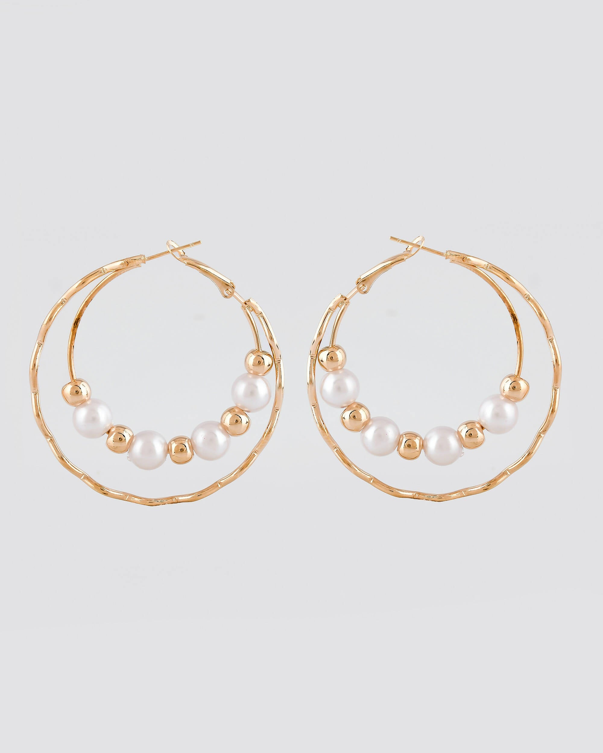 VOJ Women Gold-Plated Pearl Stainless Steel Hoop Earrings - Distacart