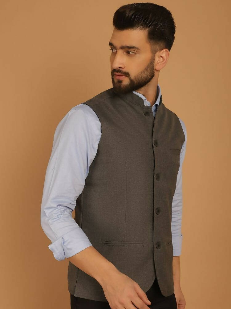 Even Apparels Nehru Jacket With Welt Pockets - Grey