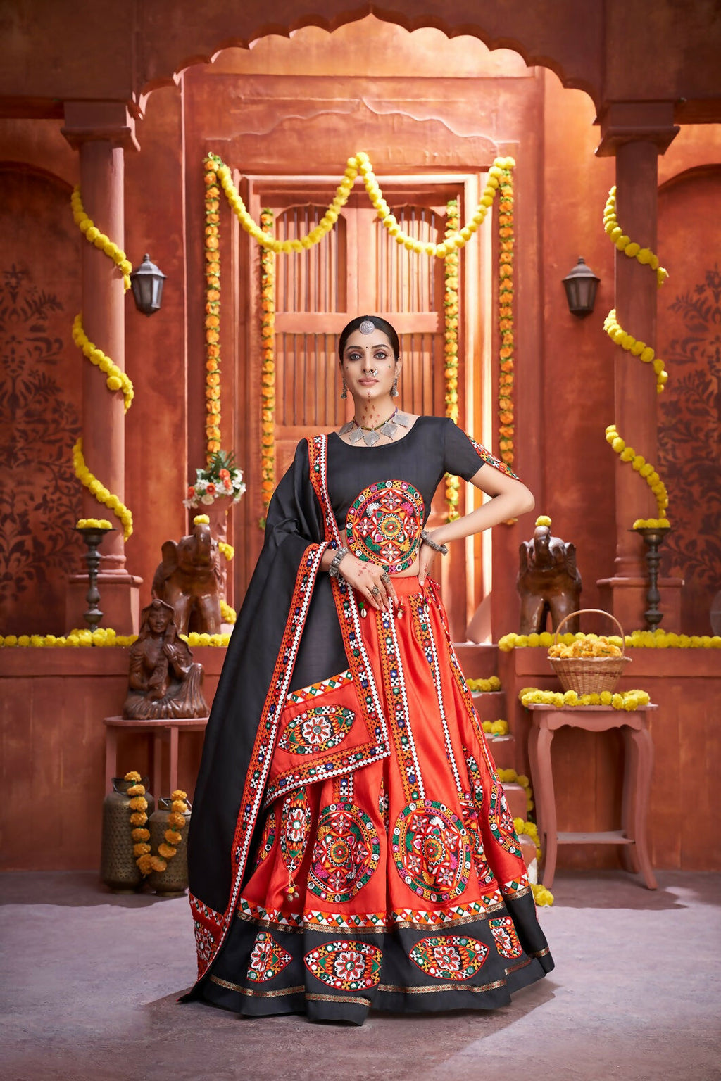 AI Fashion Red Art Silk Designer Navratri Lehenga Choli Collection