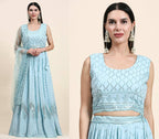 Blue Pure Viscose Georgette Sequence Embroidery work Lehenga Choli with Dupatta - Aakriti