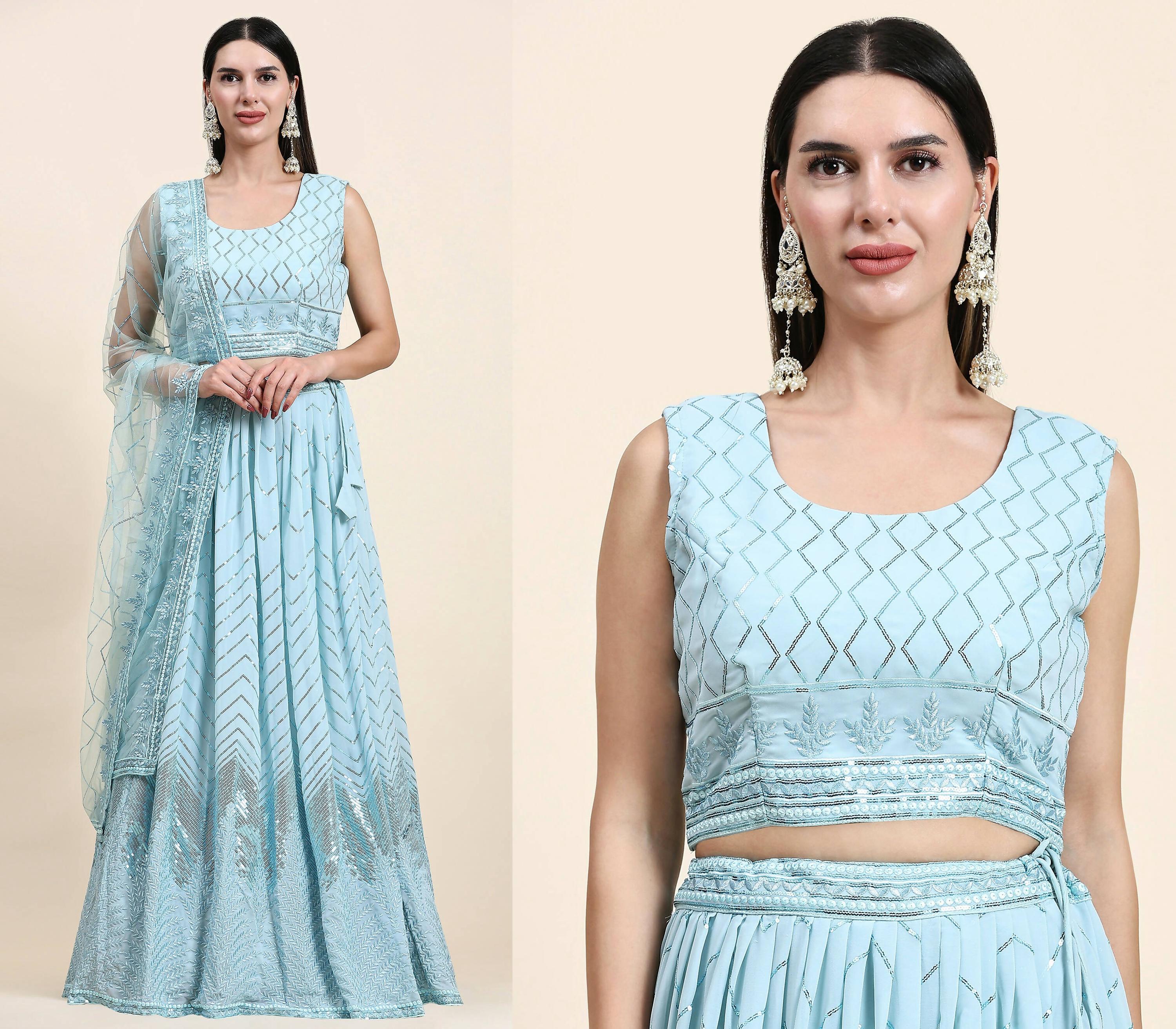 Blue Pure Viscose Georgette Sequence Embroidery work Lehenga Choli with Dupatta - Aakriti