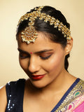 Gold-Plated White Green Kundan-Studded Pearl Beaded Matha Patti - Ruby Raang - Distacart