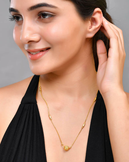 VOJ Gold-Polished Designer Piped Chain WithBig Gold Bead.