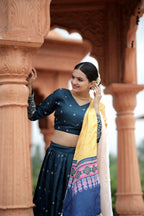 Vastranavya Navaratri Collection Myra Silk Lehenga & Blouse With Maslin Crochet Printed Dupatta Set - Turquoise