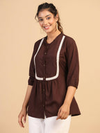 Womens Brown Rayon Solid Top - Keeva