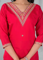 Ethnic Festive Wear Reyon Red Stitched Suit With Dupatta - Tanisha