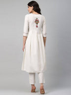 Yufta Women Off-White Yoke Design Kurta with Trouser