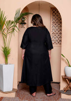 Miravan Womens Plus Size Black Mirror work Angrakha Kurta and Palazzo Set - Distacart