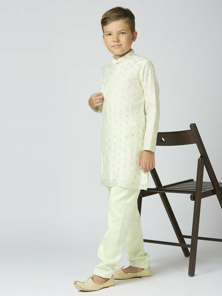 Joban Fashion Kids Island Full Sleeves Chanderi Kurta, Pyjama Set with Traditional Butta Work - Pista