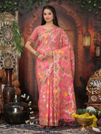 Shree Shyam Fashion Linen Cotton Pink Saree - Distacart