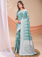 Shree Shyam Fashion Varnika Sea Green Linen Cotton Saree