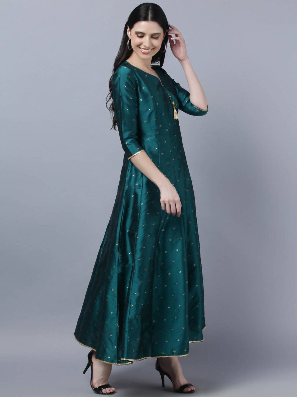 Myshka Green Red Ethnic Motifs Ethnic Anarkali Dress With Dupatta - Distacart