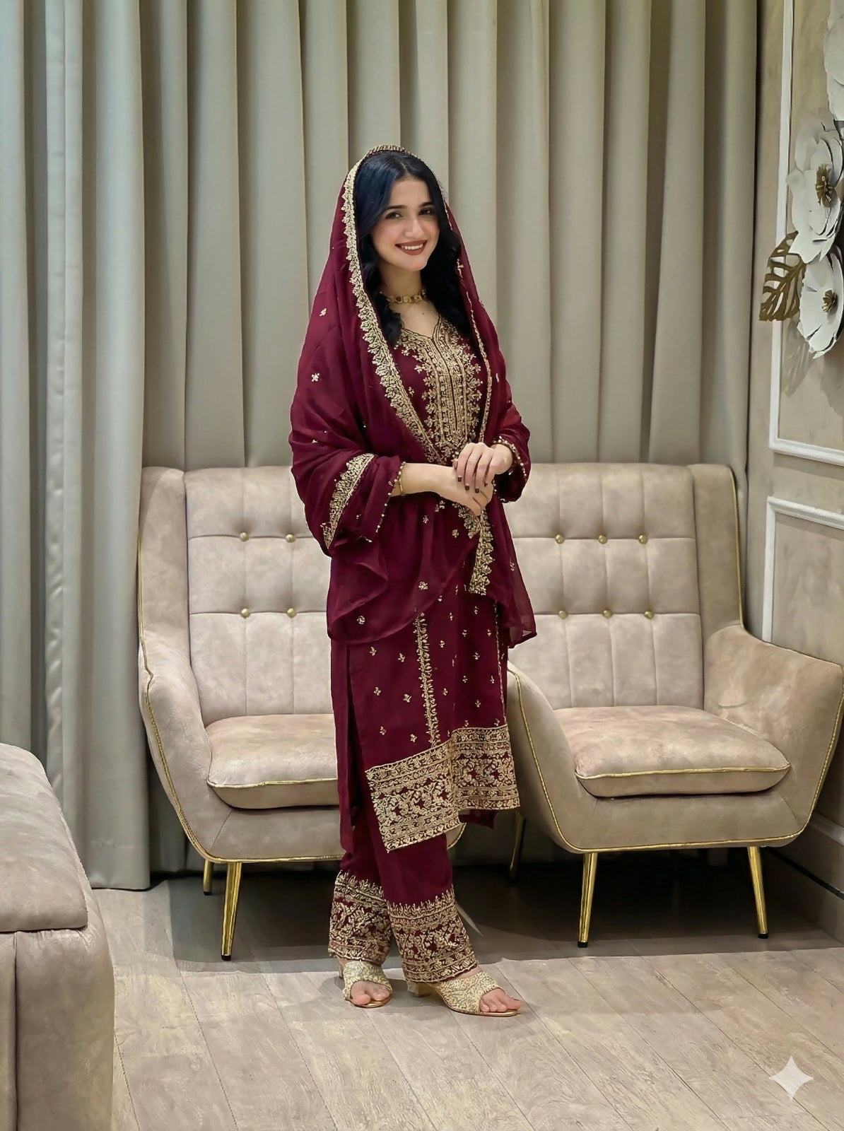Teeya Creation Maroon Color Faux Georgette Embroidery Work Party Wear Salwar Suit - Distacart