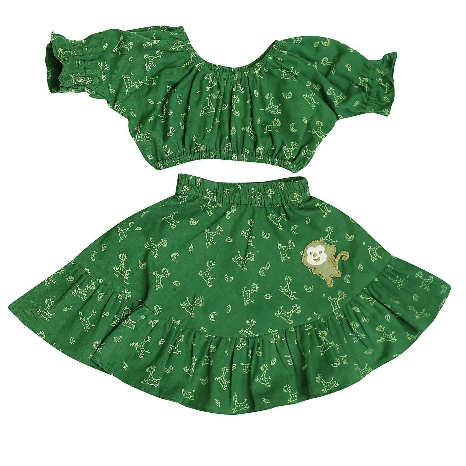 Mhyssa Green Round Neck Top and Skirt Set