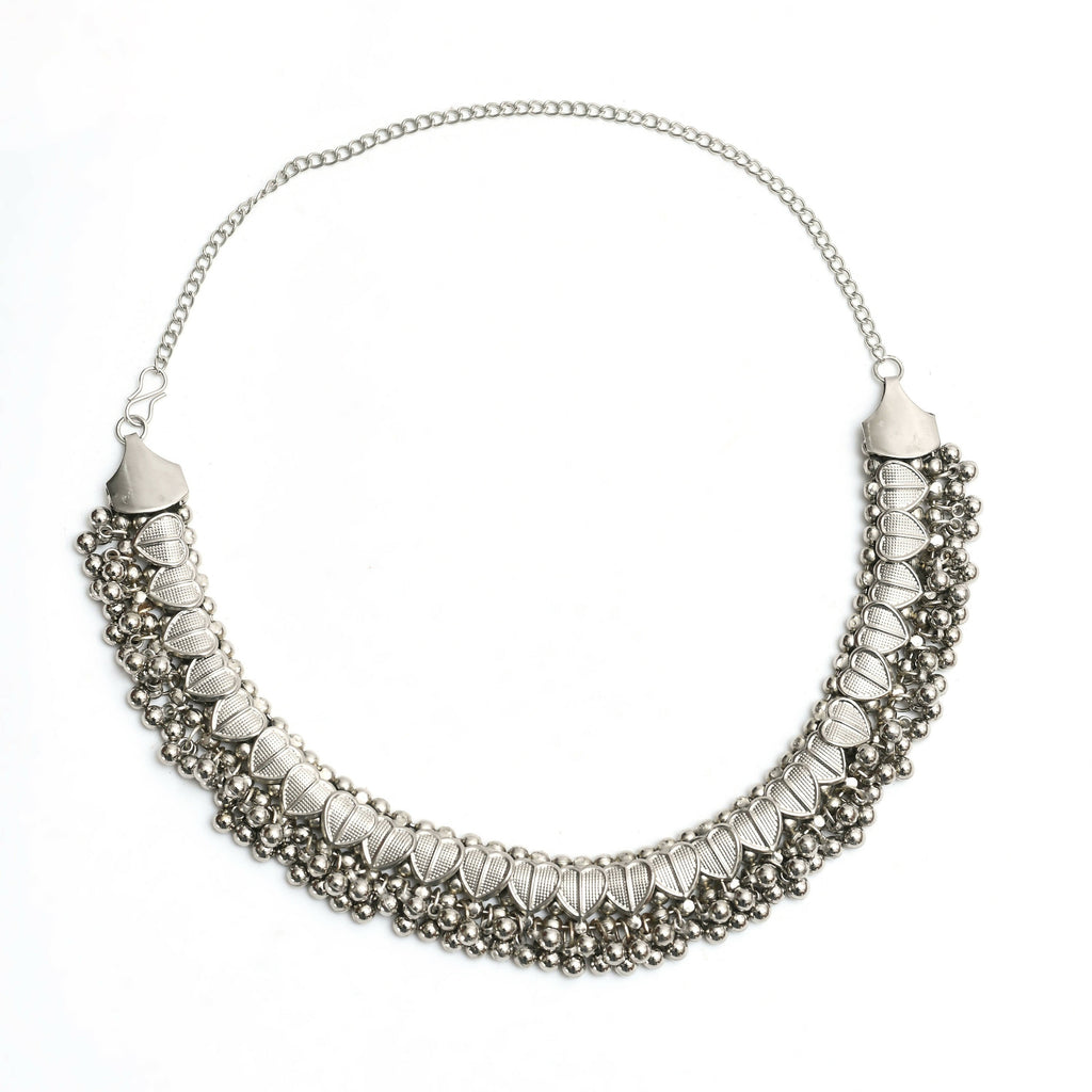 Mominos Fashion Johar Kamal Oxidised Silver-Plated Heart Design Necklace Choker Set For Women - Distacart