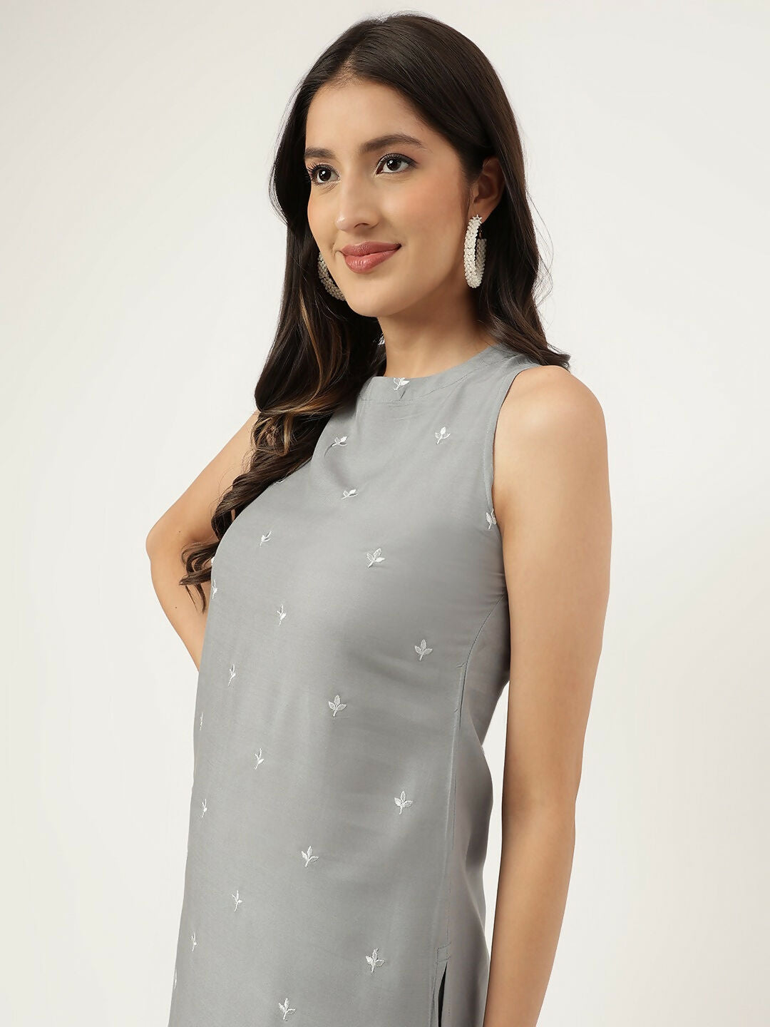 Joban Fashion Grey Rayon and Embroidered Work Straight Kurta Bottom Set