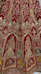 Jyoti Fashion Women's Red Velvet Dori, Multi Thread Embroidered with Diamond Work Wedding Lehenga Choli