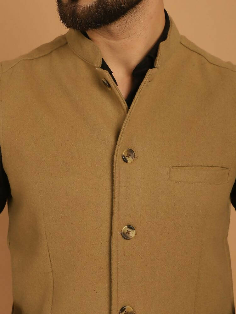 Even Apparels Pure Wool Nehru Jacket - Beige