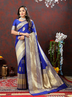 Lorenvalley Fashion Blue Soft Silk Woven Design Gold Zari Weaving Saree